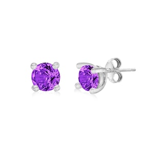 Goldsmiths Silver February Purple Cubic Zirconia Stud Earrings