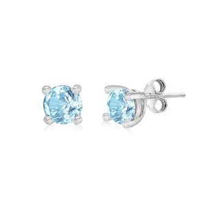 Goldsmiths Silver March Aqua Cubic Zirconia Stud Earrings