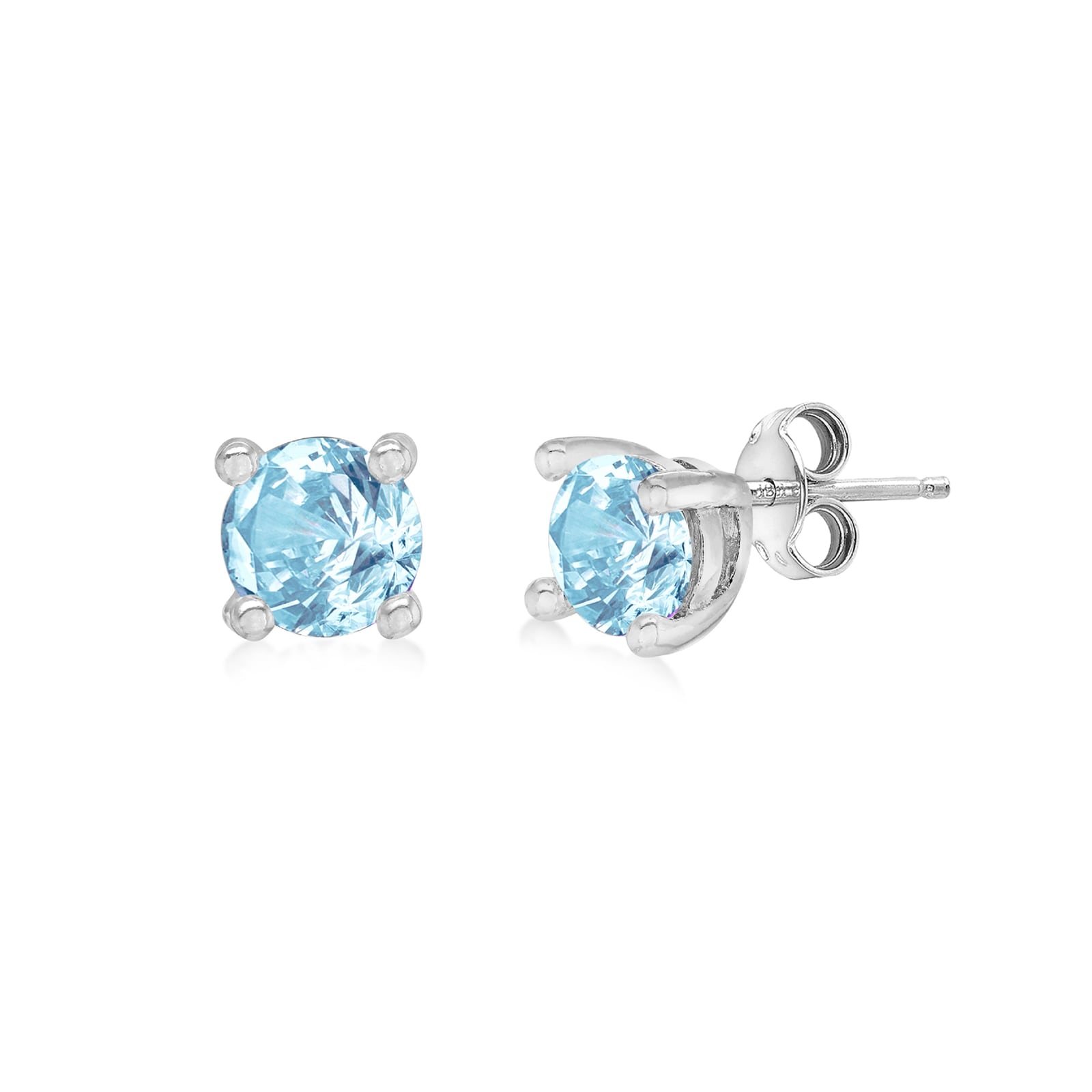 Goldsmiths Silver March Aqua Cubic Zirconia Stud Earrings 8.59.1692 ...