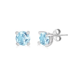 15140012 - Silver March Aqua Cubic Zirconia Stud Earrings