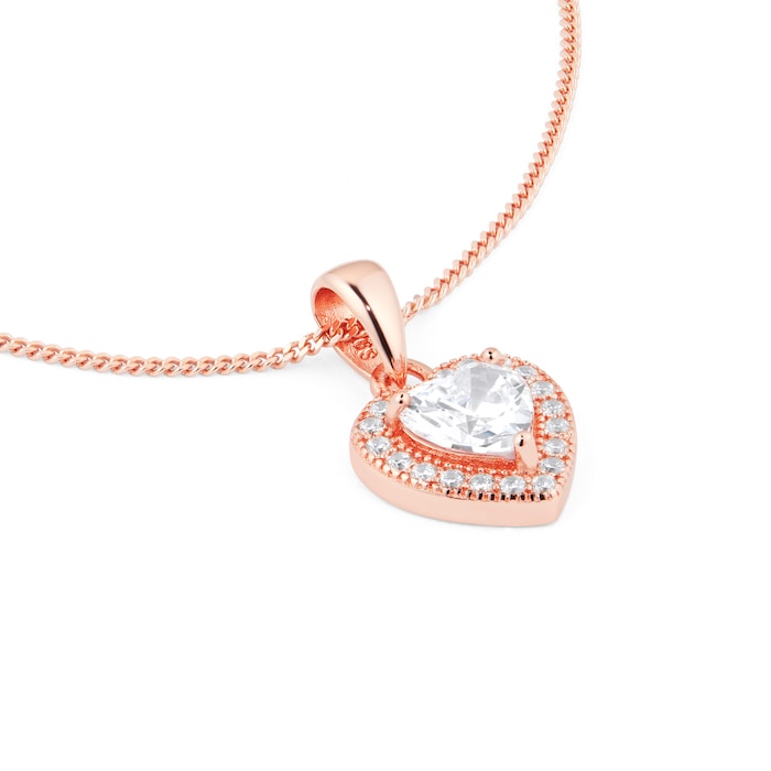 Goldsmiths Rose Gold Plated Cubic Zirconia Heart Pendant