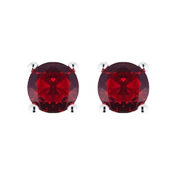 15140019 - Silver July Red Cubic Zirconia Stud Earrings