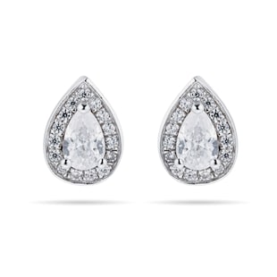 Goldsmiths Silver Cubic Zirconia Pear Halo Stud Earrings
