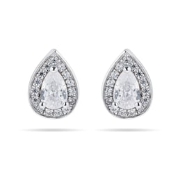 15140026 - Silver Cubic Zirconia Pear Halo Stud Earrings