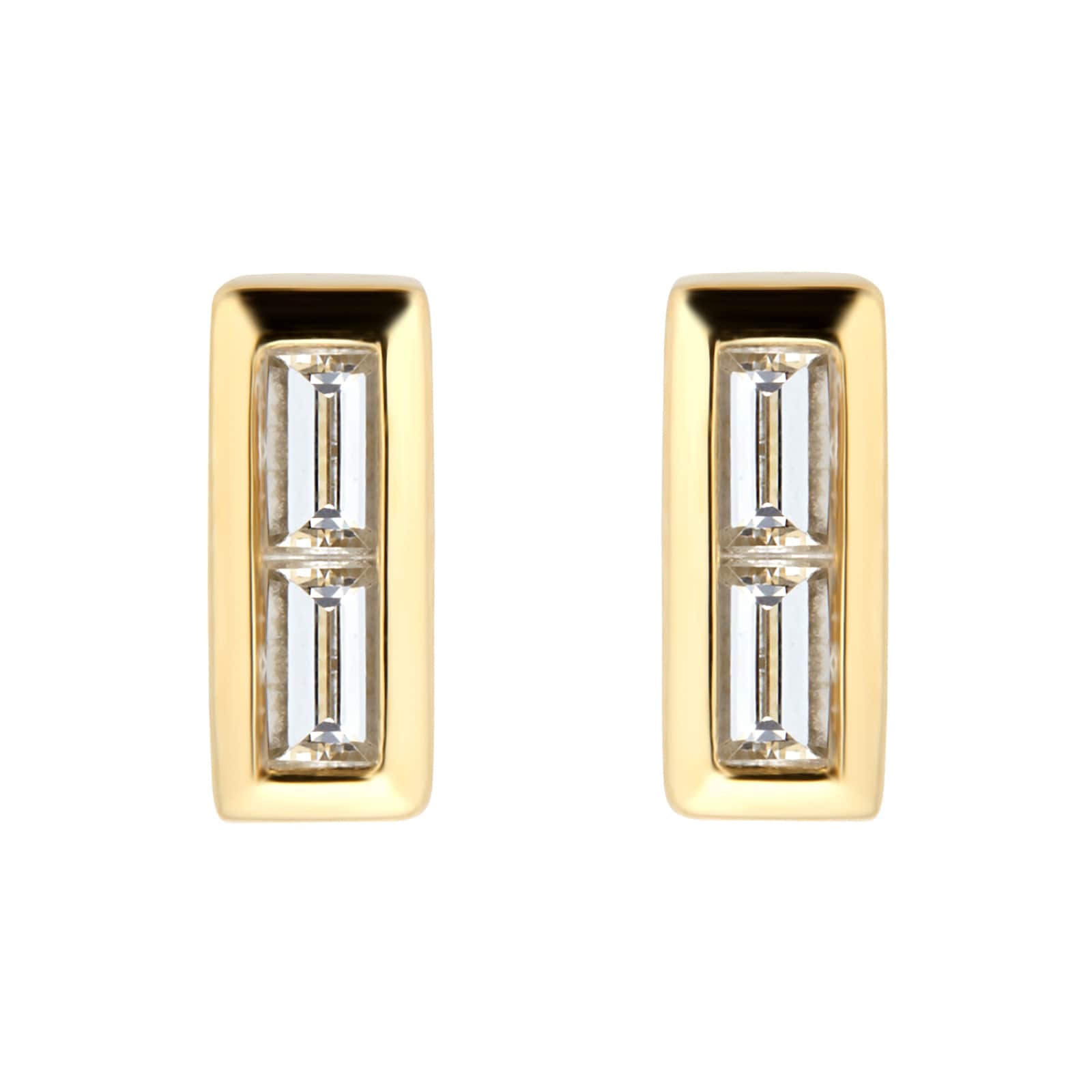 Yellow Gold Plated Silver Diamond 0.09ct Baguette Bar Stud