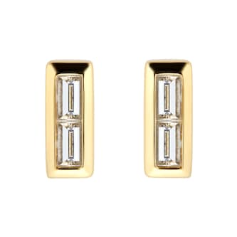 Goldsmiths Yellow Gold Plated Silver Diamond 0.09ct Baguette Bar Stud