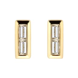 15140031 - Yellow Gold Plated Silver Diamond 0.09ct Baguette Bar Stud