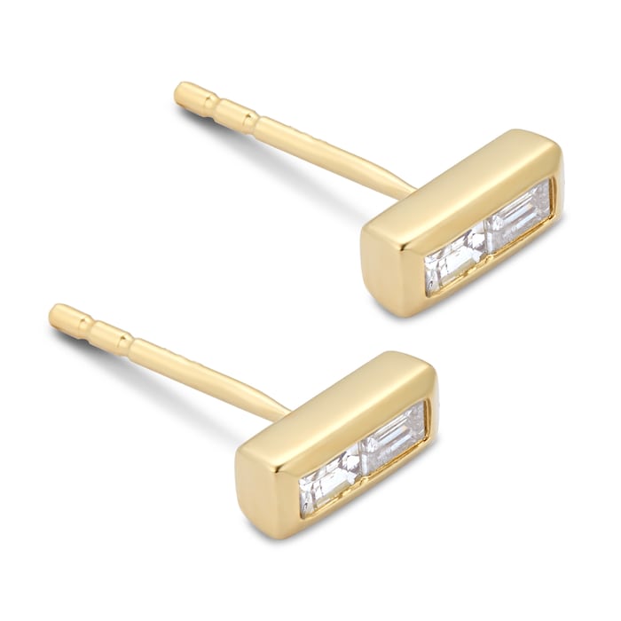 Goldsmiths Yellow Gold Plated Silver Diamond 0.09ct Baguette Bar Stud