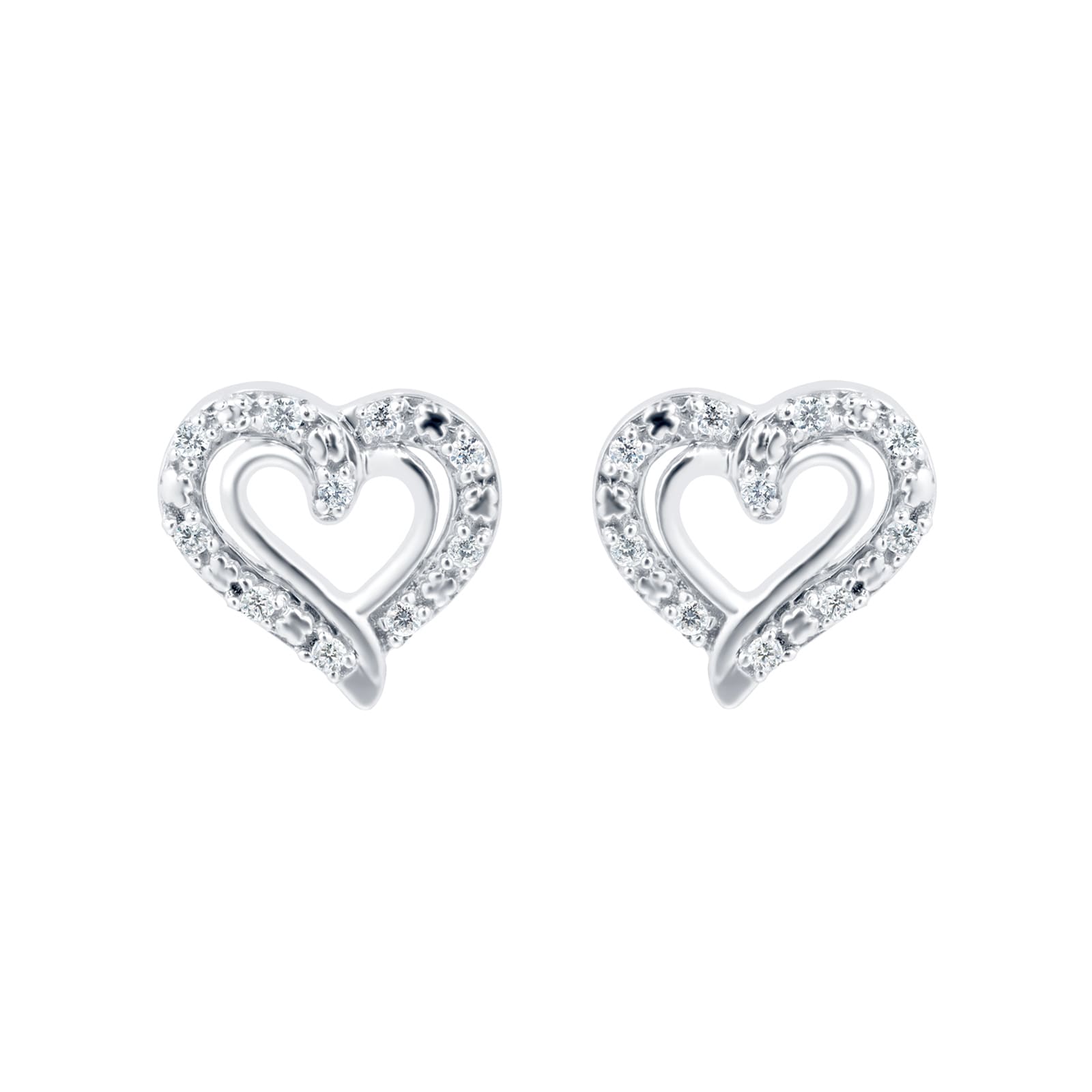 Silver Heart 0.06ct Diamond Stud Earrings