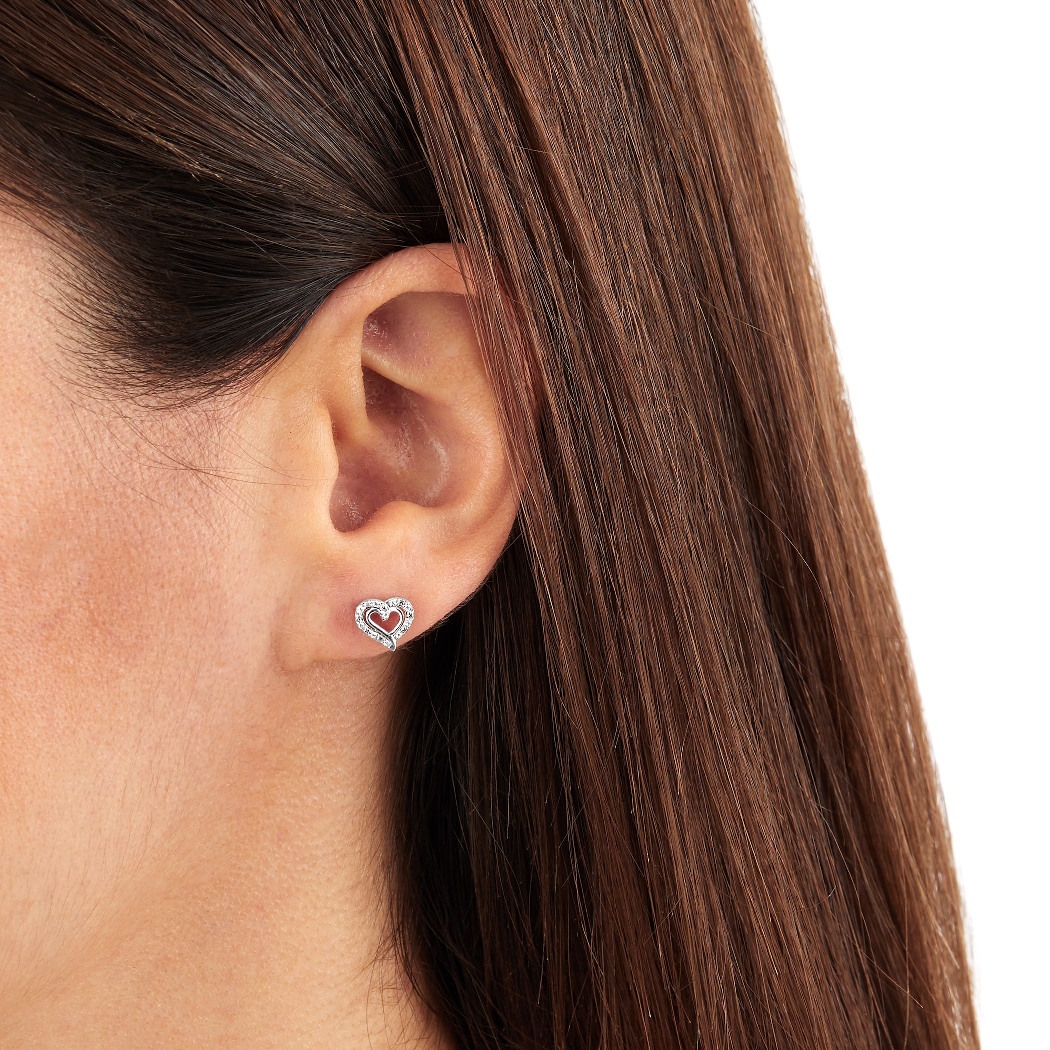 Goldsmiths Silver Heart 0.06ct Diamond Stud Earrings Goldsmiths Silver Heart 0.06ct Diamond Stud Earrings
