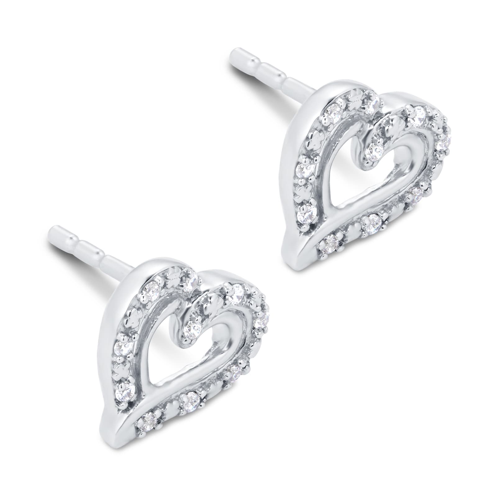 Silver Diamond Heart on sale Stud Earrings