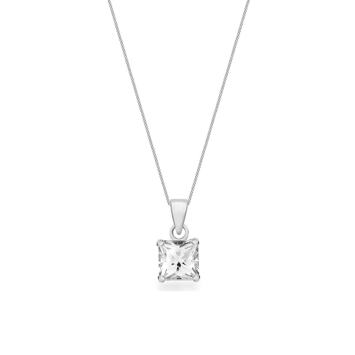 Goldsmiths Sterling Silver 7mm Square Cubic Zirconia Pendant