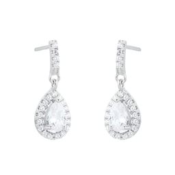 15150001 - Silver Cubic Zirconia Halo Pear Drop Earrings