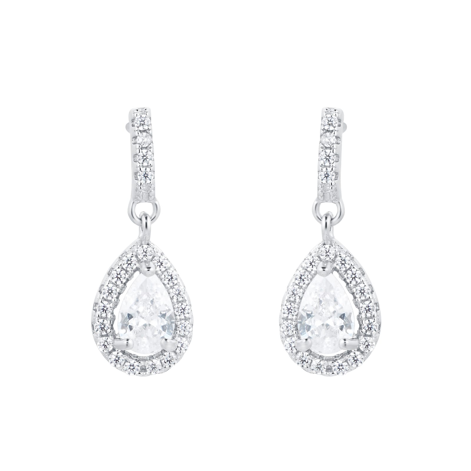 Goldsmiths Silver Cubic Zirconia Halo Pear Drop Earrings 8.58.7469 ...