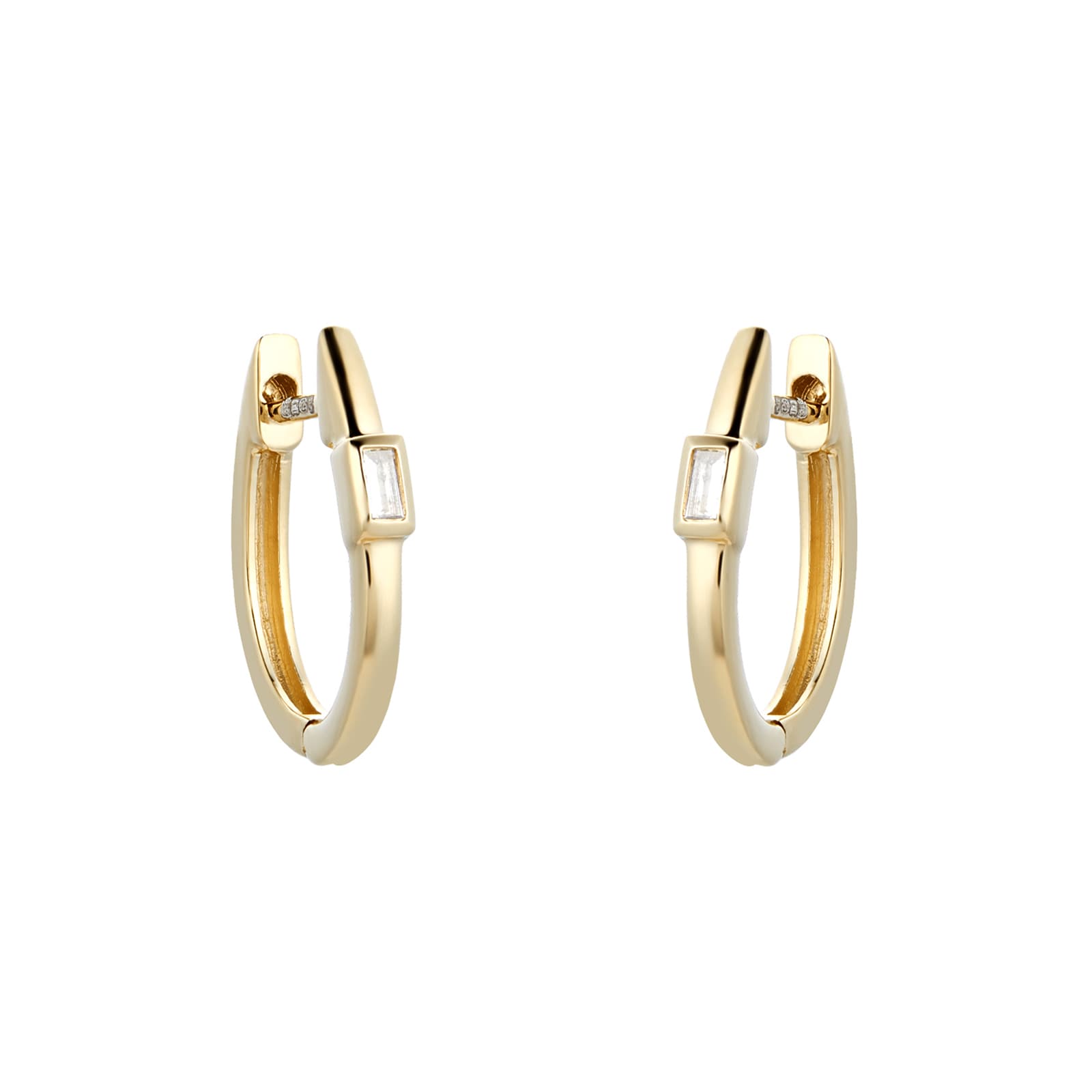 Yellow Gold Plated Silver Diamond 0.10ct Baguette Bar Huggie Earring