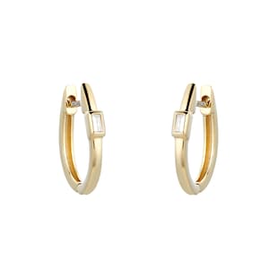 Goldsmiths Yellow Gold Plated Silver Diamond 0.10ct Baguette Bar Huggie Earring