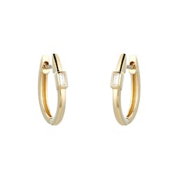 15160001 - Yellow Gold Plated Silver Diamond 0.10ct Baguette Bar Huggie Earring