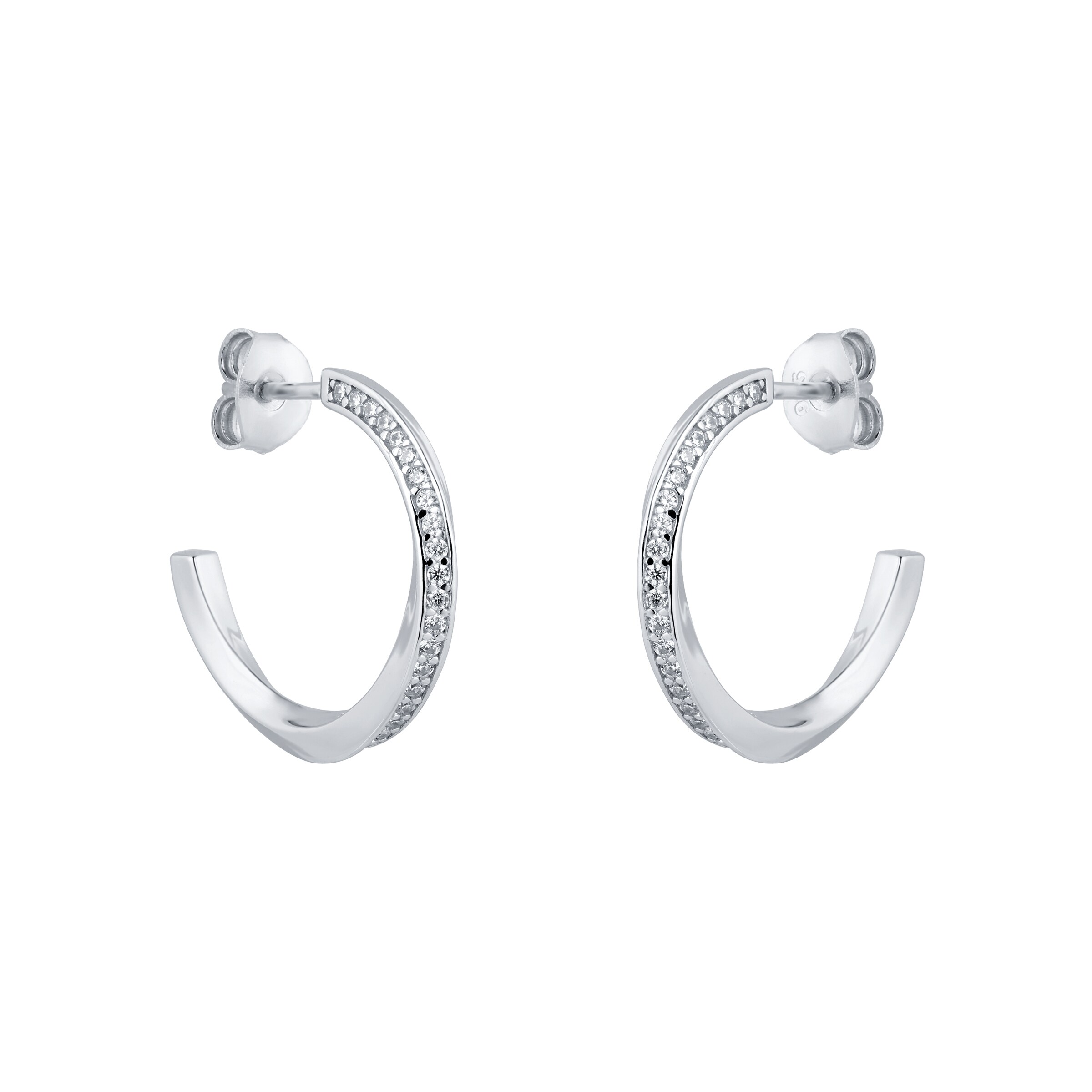 Silver Twisted Pave Cubic Zirconia Hoop Earrings
