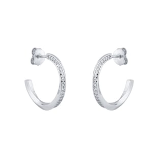 Goldsmiths Silver Twisted Pave Cubic Zirconia Hoop Earrings