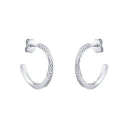 15160002 - Silver Twisted Pave Cubic Zirconia Hoop Earrings