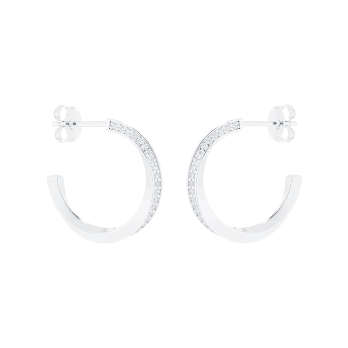 Goldsmiths Silver Twisted Pave Cubic Zirconia Hoop Earrings