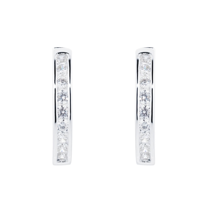 Goldsmiths Silver Cubic Zirconia 17mm Huggie Hoop Earrings