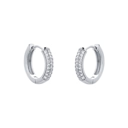 15160004 - Silver Pave Cubic Zirconia Huggie Earrings