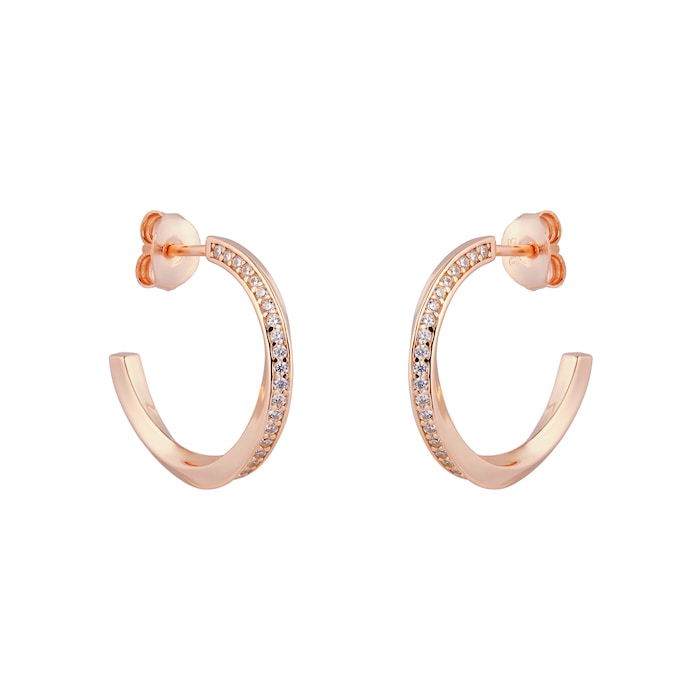 Goldsmiths Rose Gold Plated Silver Twisted Pave Cubic Zirconia Hoop Earrings
