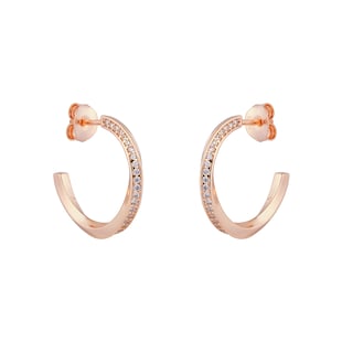 Goldsmiths Rose Gold Plated Silver Twisted Pave Cubic Zirconia Hoop Earrings