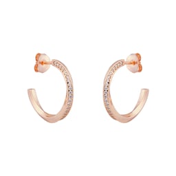 15160005 - Rose Gold Plated Silver Twisted Pave Cubic Zirconia Hoop Earrings