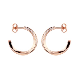 Goldsmiths Rose Gold Plated Silver Twisted Pave Cubic Zirconia Hoop Earrings Goldsmiths Rose Gold Plated Silver Twisted Pave Cubic Zirconia Hoop Earrings