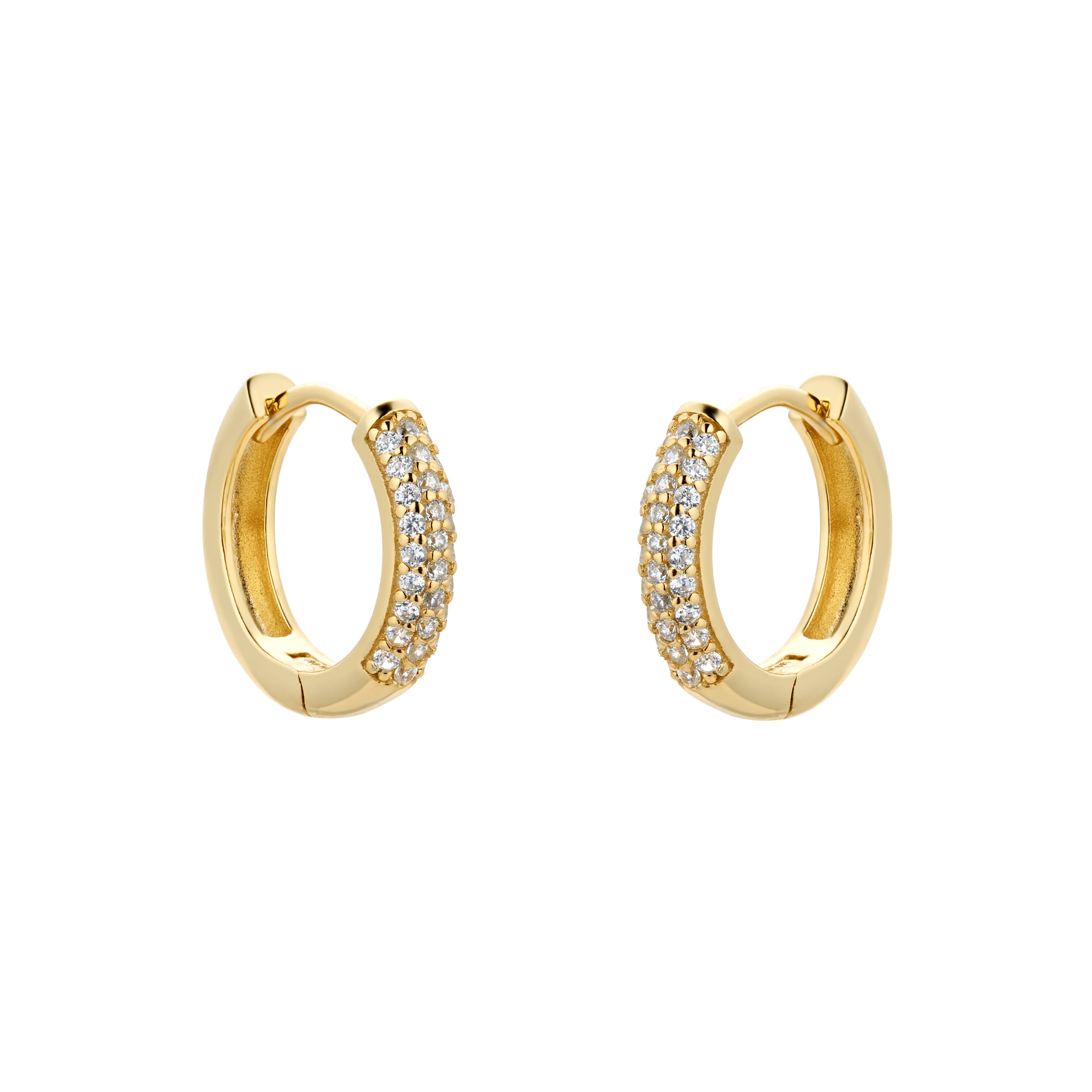 Yellow Gold Plated Silver Pave Cubic Zirconia Huggie Earrings
