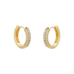 15160006 - Yellow Gold Plated Silver Pave Cubic Zirconia Huggie Earrings