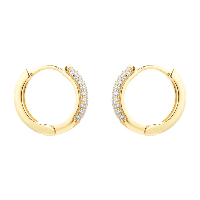 Goldsmiths Yellow Gold Plated Silver Pave Cubic Zirconia Huggie Earrings