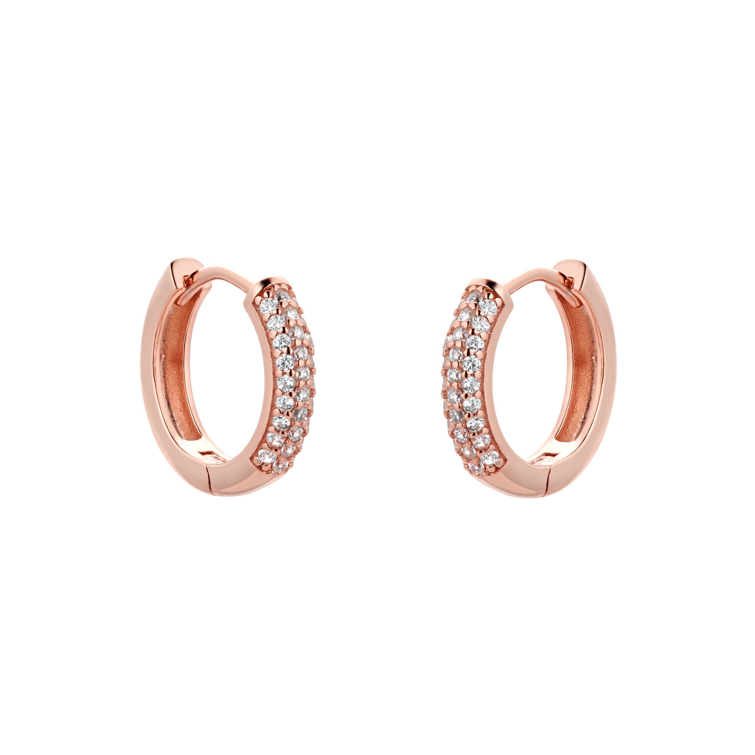 Rose Gold Plated Silver Pave Cubic Zirconia Huggie Earrings