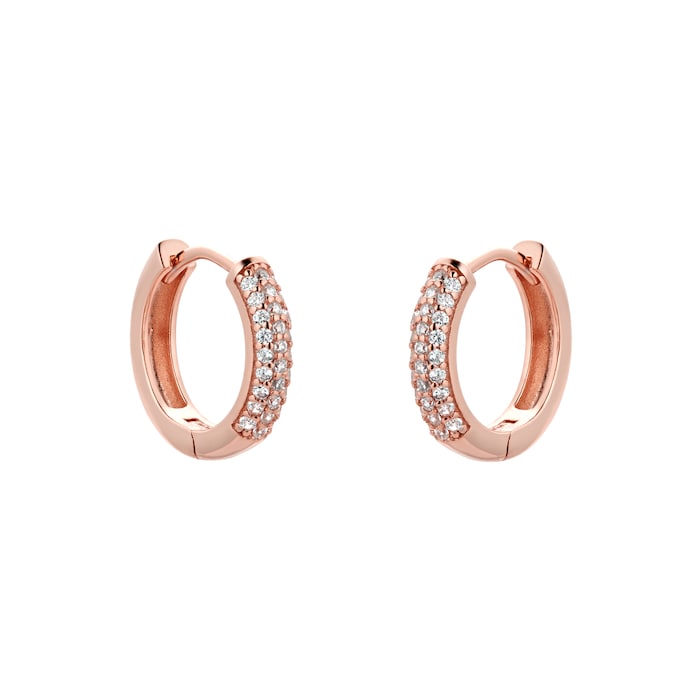 Goldsmiths Rose Gold Plated Silver Pave Cubic Zirconia Huggie Earrings