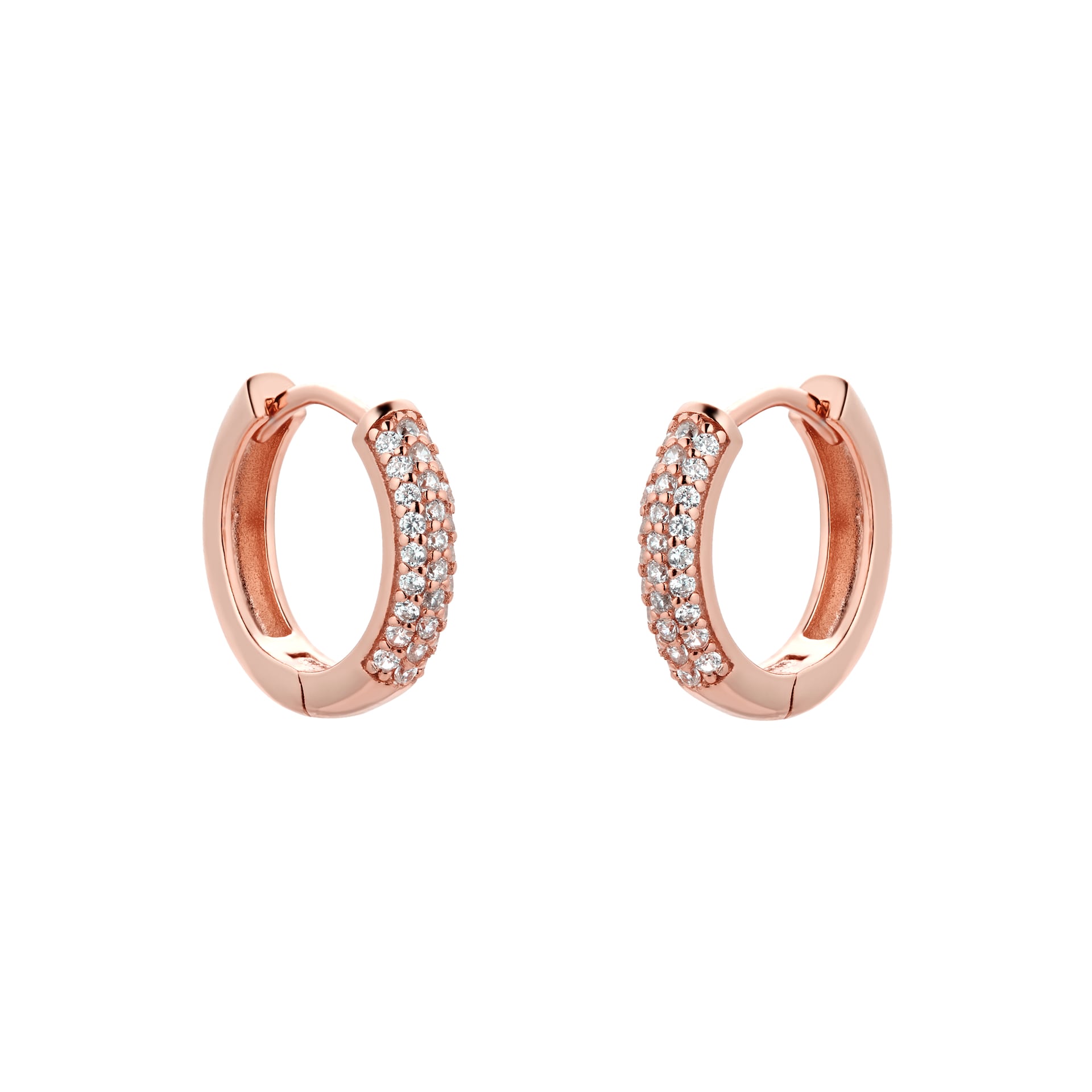 Goldsmiths Rose Gold Plated Silver Pave Cubic Zirconia Huggie Earrings