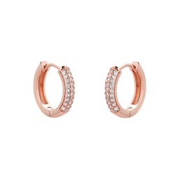 15160008 - Rose Gold Plated Silver Pave Cubic Zirconia Huggie Earrings