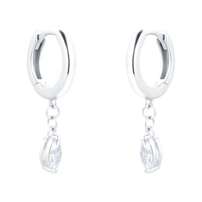 Goldsmiths Silver Marquise Cut Cubic Zirconia Drop Hoop Earrings