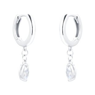 Goldsmiths Silver Marquise Cut Cubic Zirconia Drop Hoop Earrings
