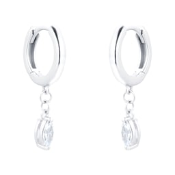 15160009 - Silver Marquise Cut Cubic Zirconia Drop Hoop Earrings