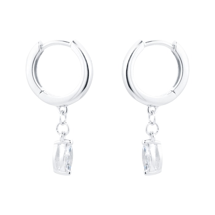 Goldsmiths Silver Marquise Cut Cubic Zirconia Drop Hoop Earrings