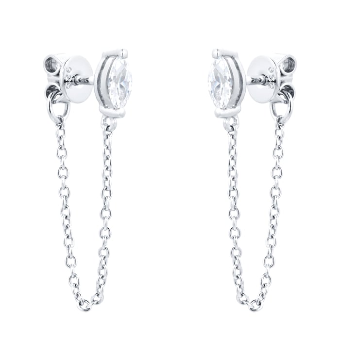 Goldsmiths Silver Marquise Cut Chain Drop Stud Earrings
