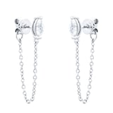 Goldsmiths Silver Marquise Cut Chain Drop Stud Earrings