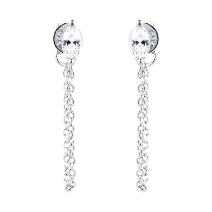 Goldsmiths Silver Marquise Cut Chain Drop Stud Earrings