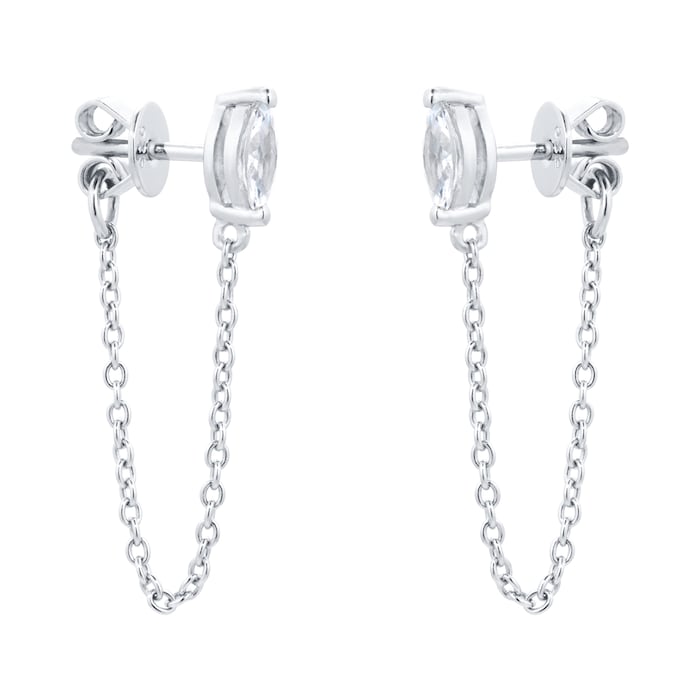 Goldsmiths Silver Marquise Cut Chain Drop Stud Earrings