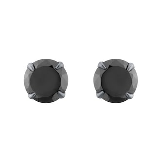 Goldsmiths Sterling Silver Black Ruthenium Plated Black CZ Stud Earrings