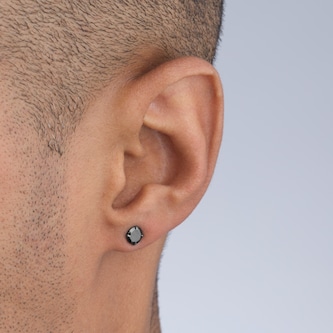 Goldsmiths Sterling Silver Black Ruthenium Plated Black CZ Stud Earrings