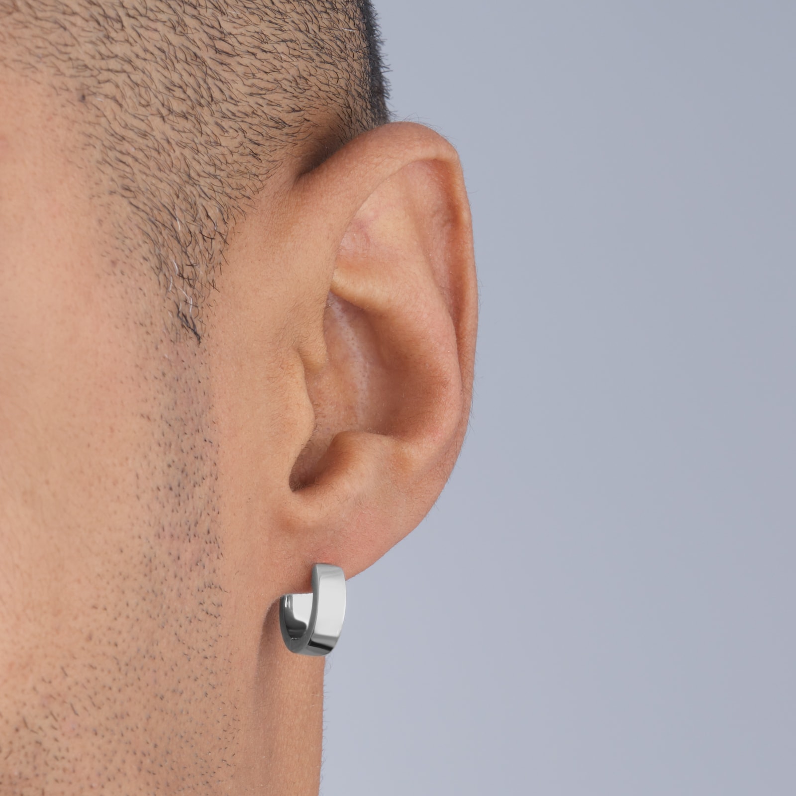 Goldsmiths Sterling Silver Mens Wide Huggie Hoop Earrings