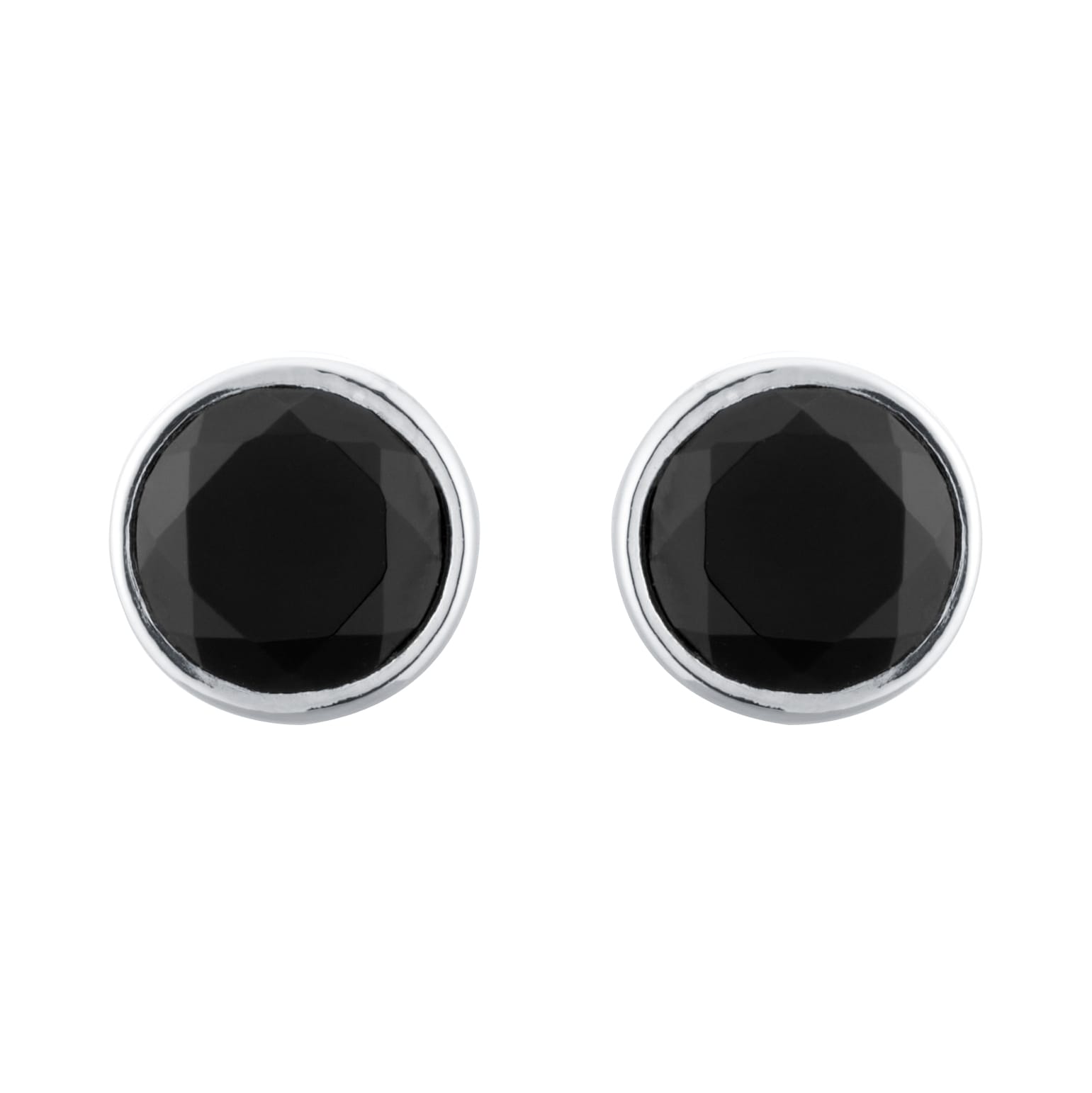 Goldsmiths Sterling Silver Jet Round Stud Earrings